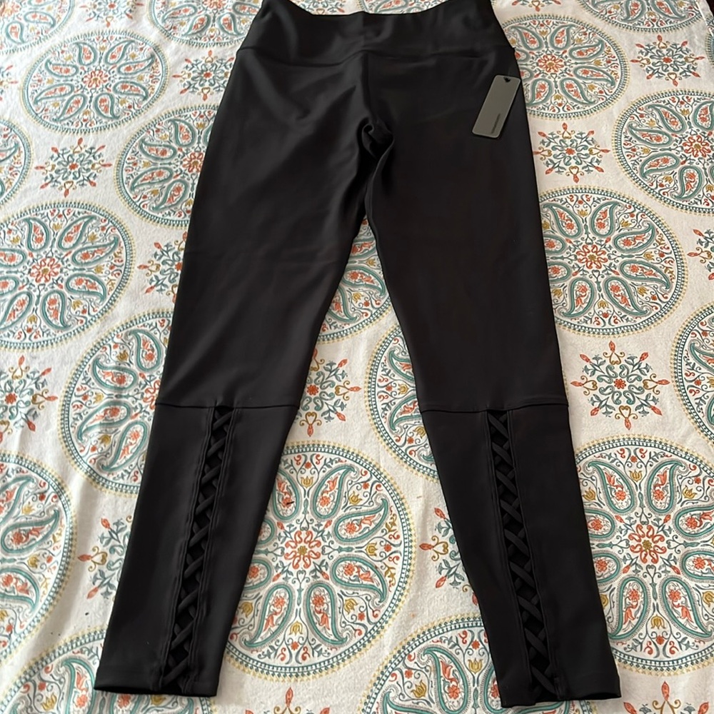 SOUL CYCLE PERFORMANCE LADIES BLACK LATTICE HIGH WAIST CROPPED LEGGINGS-S